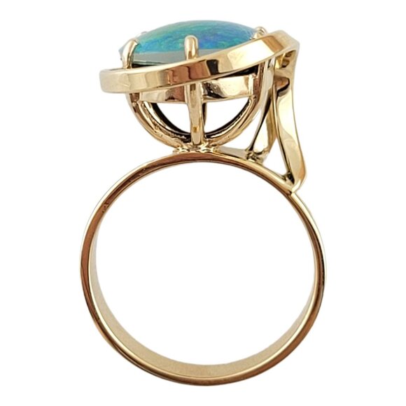 Vintage 9K Yellow Gold Black Opal Ring Size 6.25-6.5 #14772 - Picture 4 of 8